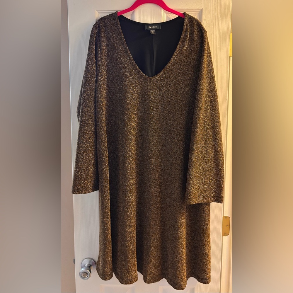 Karen Kane Women's Plus Size Black Gold Knit Swing Dress Size 2X